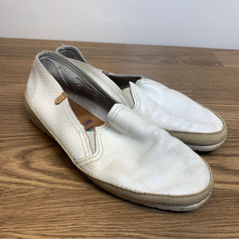 Verbenas White Leather Espardrille Flats Made in Spain Slip On Size 8 39